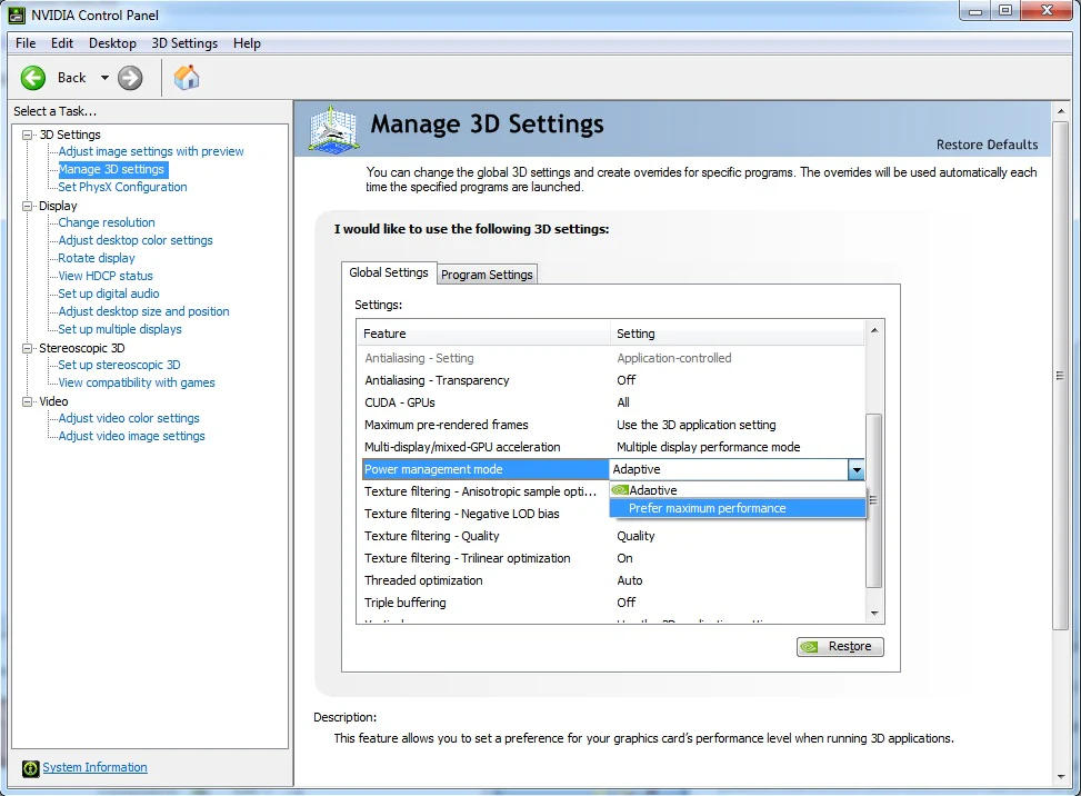 Use the right performance settings